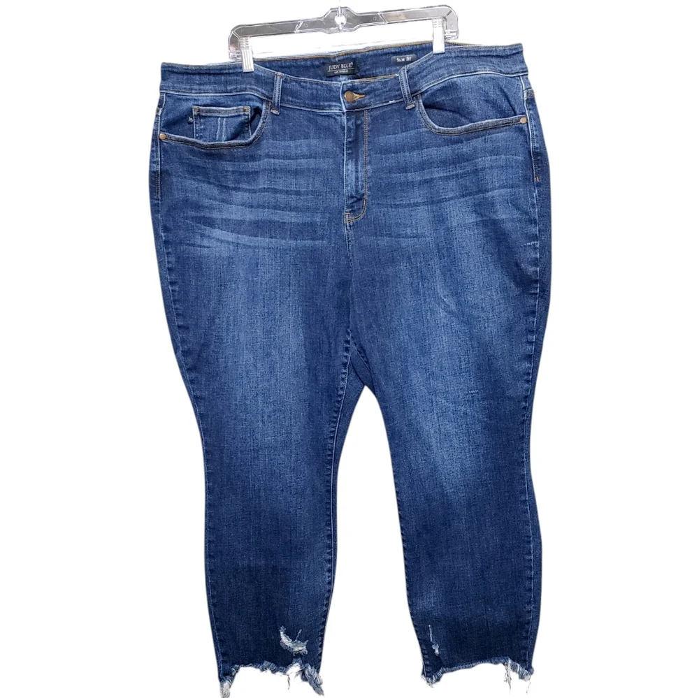 Judy Blue Slim Fit Dark Wash Distressed Ankle Jeans Womens Plus Size 24W